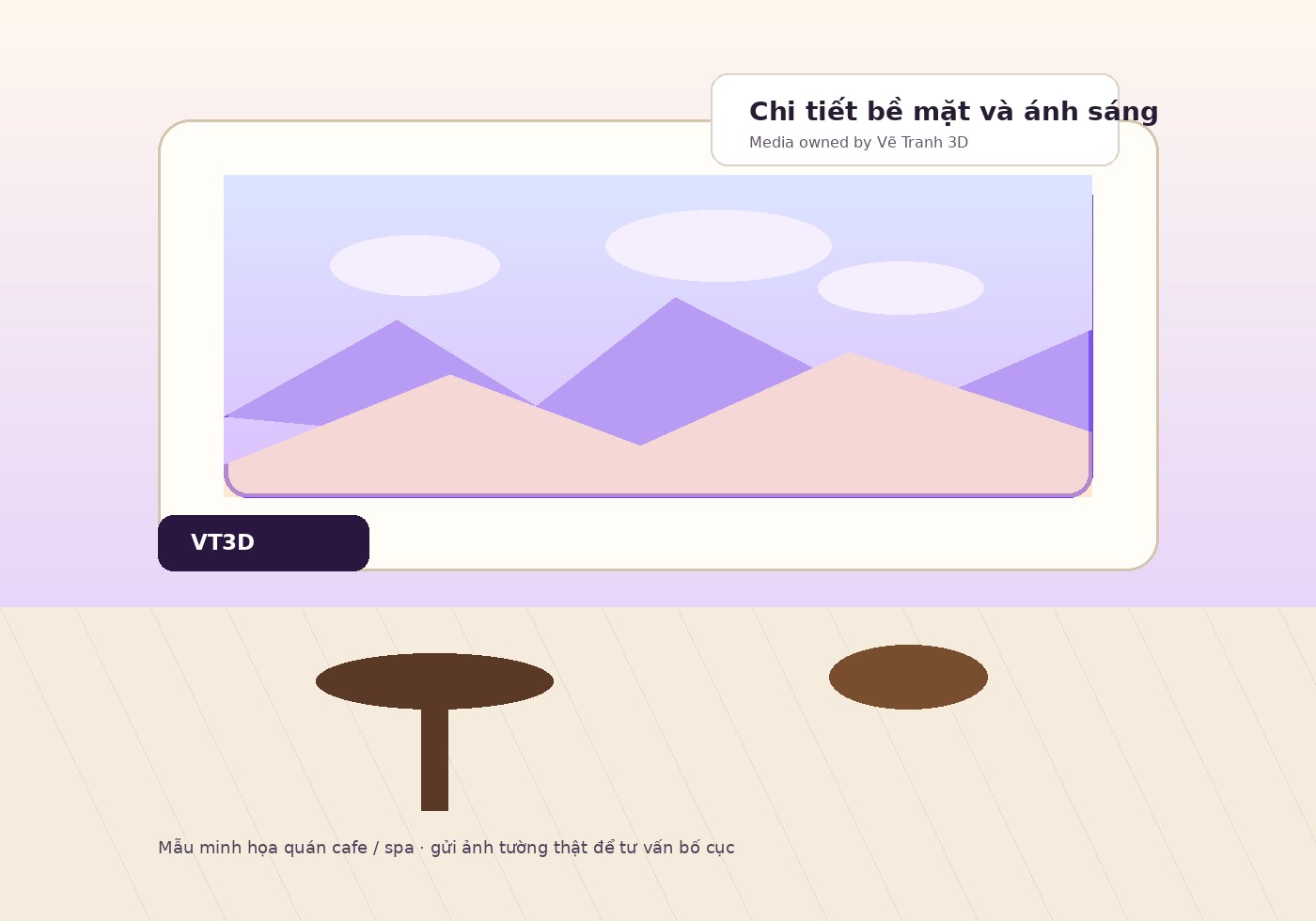 Tranh dán tường 3D cho cafe và spa - góc 2 cho cafe trong hệ media Vẽ Tranh 3D