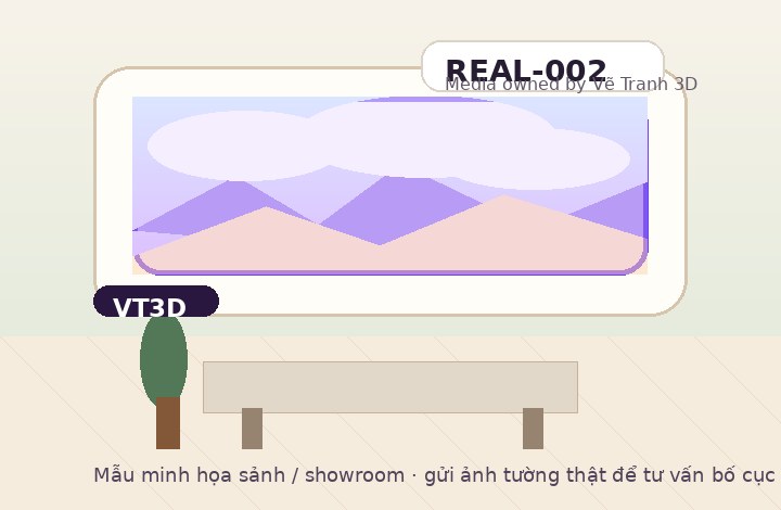 Tranh dán tường 3D cho sảnh và quầy lễ tân - REAL-002 trên bức tường minh họa theo không gian thật