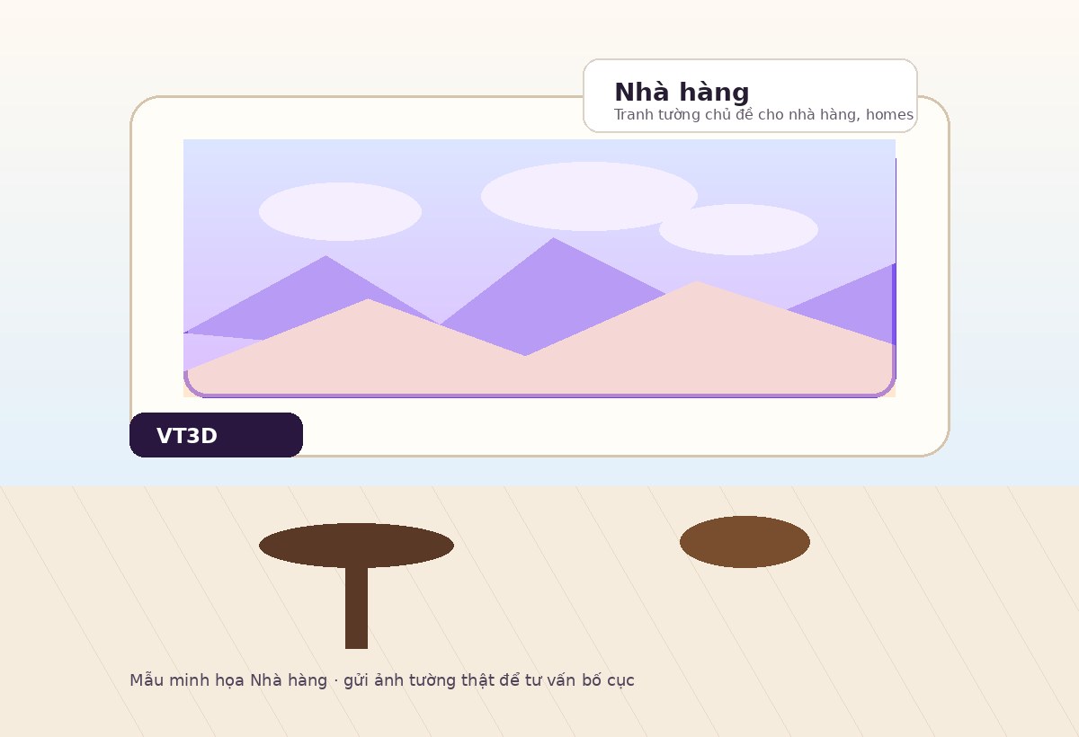 Mẫu minh họa tranh tường 3D cho Nhà hàng / homestay trên bức tường thật