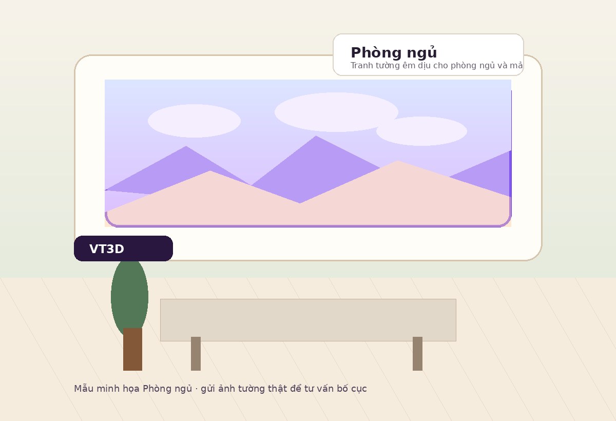Mẫu minh họa tranh tường 3D cho Phòng ngủ trên bức tường thật