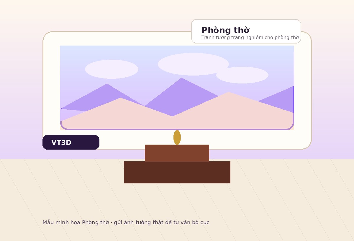 Mẫu minh họa tranh tường 3D cho Phòng thờ trên bức tường thật